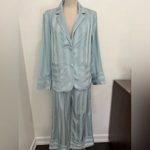 VERA & LUCY - Mint Striped Silky Trouser & Blazer Suit Size S